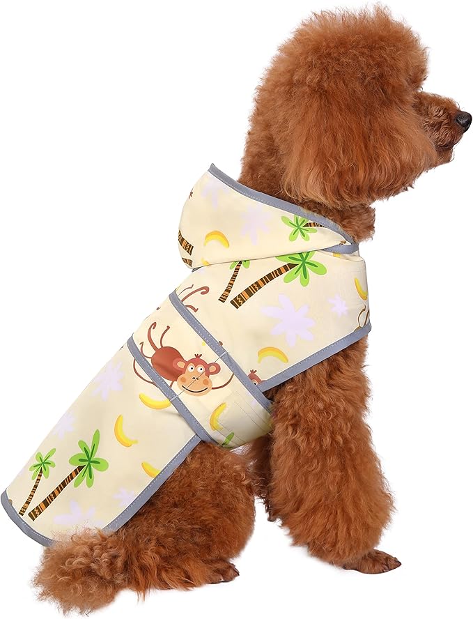 Dog Raincoat for Small Dogs Puppies Waterproof Hooded Rain Jacket with Reflective Strips Leash Hole & Poncho Adjustable Fit (Monkey,XS)
