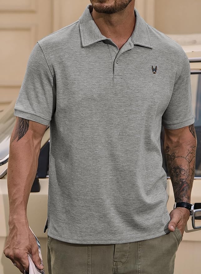 Men Embroidered Doberman Polo Casual Short Sleeve Plain Collar Shirt (S-XXL)