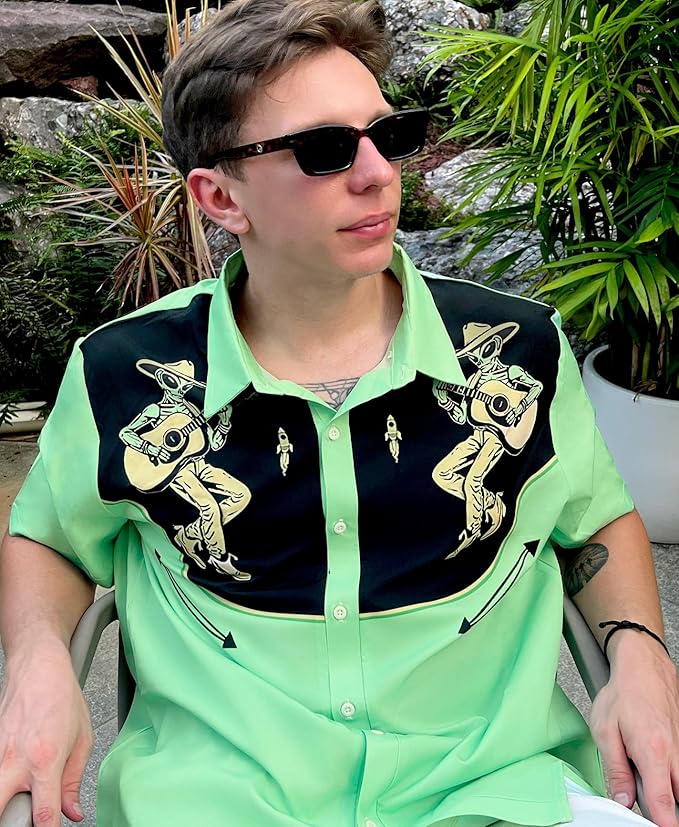 Men’s Hawaiian Shirt Western Cowboy Symmetrical Print Short Sleeve Button Down Casual Beach Holiday Summer Shirt