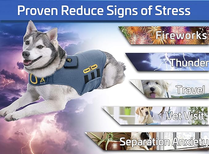 CozyVest® Dog Anxiety Vest 3-in-1 Music & Aromatherapy Shirt, Relaxing Sound & Essential Oils Jacket, Fireworks Thunder Separation & Thunderstorm Canine Stress Relief Coat (Small [15-25 Lbs], Gray)