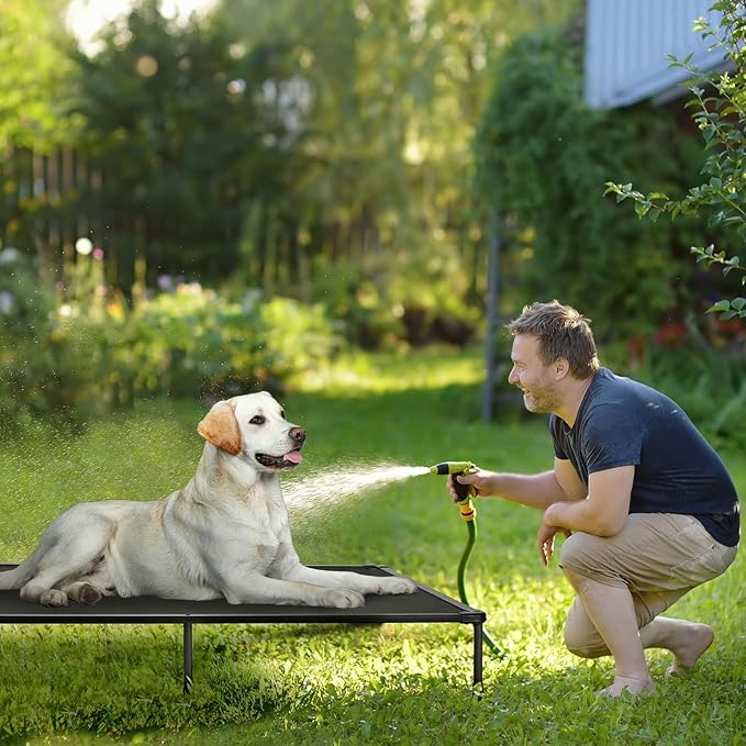 Veehoo Chewproof Elevated Dog Bed - Cooling Raised Pet Cot, Breathable Mesh, Washable & Non-Slip for Large Dogs, Indoor/Outdoor, Black Mat and Black Frame, 59x37inches (Model CWC2203A03)