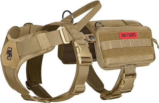 OneTigris Service Dog Vest Harness, Service Dog Cape Guardian Dog Backpack Harness with Pouches Dog Saddle Bag for Small Medium and Large Dogs (Brown, M)