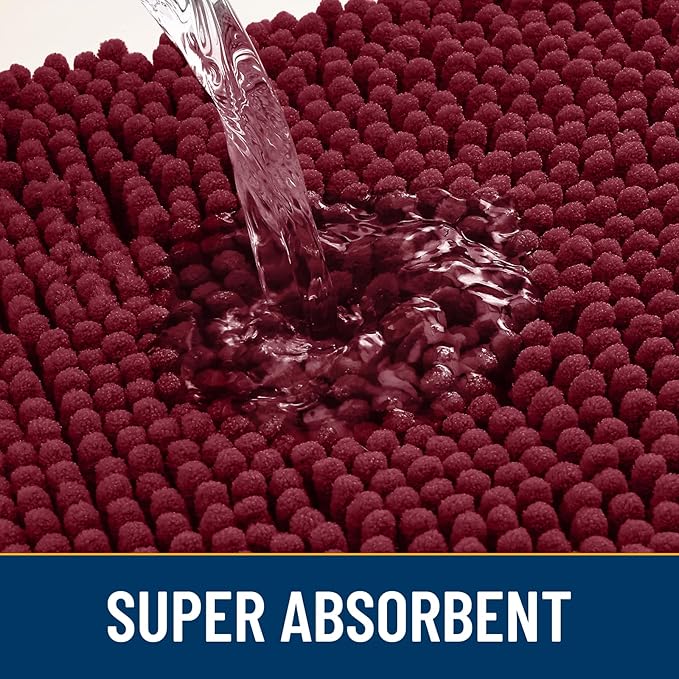 Smiry Dog Door Mat for Muddy Paws 59x24, Absorbs Moisture and Dirt Doormat, Non-Slip Washable Quick Dry Chenille Front Door Mat Indoor Entrance, Entryway Carpet for Inside Floor, Burgundy