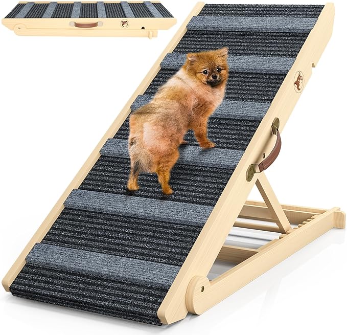 𝟮𝟬𝟮𝟱 𝐔𝐩𝐠𝐫𝐚𝐝𝐞𝐝 Dog Ramp, Portable Pet Ramp for Large Small Old Dogs Cats with 7 Adjustable Heights 11" to 26.6", Non-Slip High Traction Ramp for High Bed, Couch, Hold up to 200 LBS