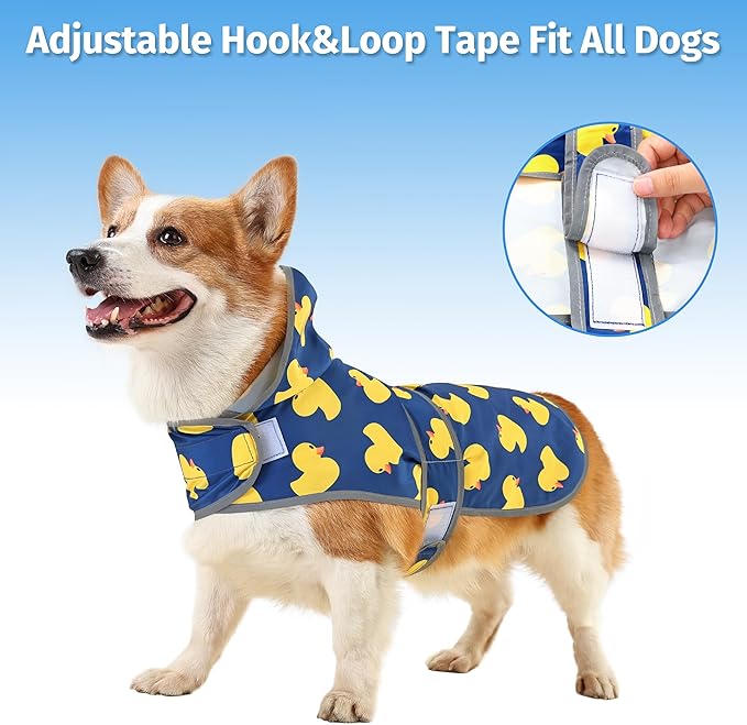 Dog Raincoat for Medium Dogs Waterproof Hooded Rain Jacket with Reflective Strips Leash Hole & Poncho Adjustable Fit (Duck,M)