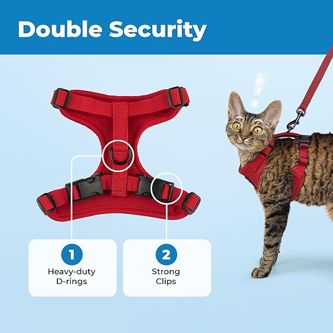 Voyager Escape Proof Cat Harness and Leash Set with Reflective Stitching, Neoprene Handle 5ft - Supports Small, Medium and Large Cats, Kittens for Walking by Best Pet Supplies - Red, XS