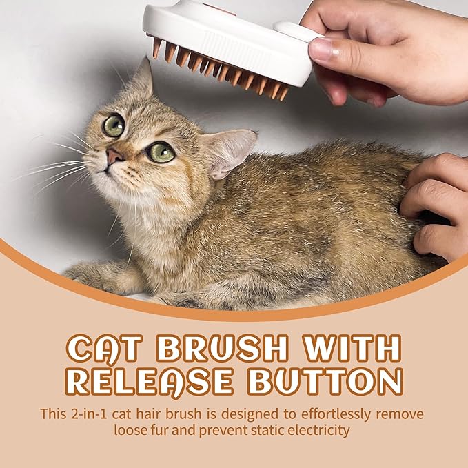 Spritz Defur Comb for Cats, New 3-in-1 Cat Steam Brush for Massaging and Cleaning Shedding Pets, Comb for Long and Short Hair Cats and Dogs Grooming Tool (White)