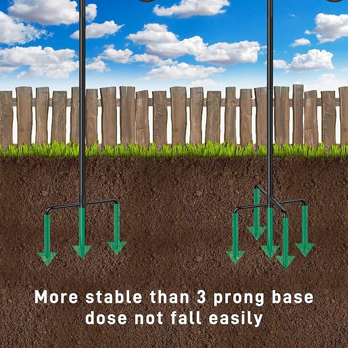 Adjustable Shepherds Hooks - 36Inches, 5Prong Base - Stand Pole for Humming Bird Feeder & Hanging Solar Lights - Mason Jar - Outdoor Garden Wedding Decor (2pcs)