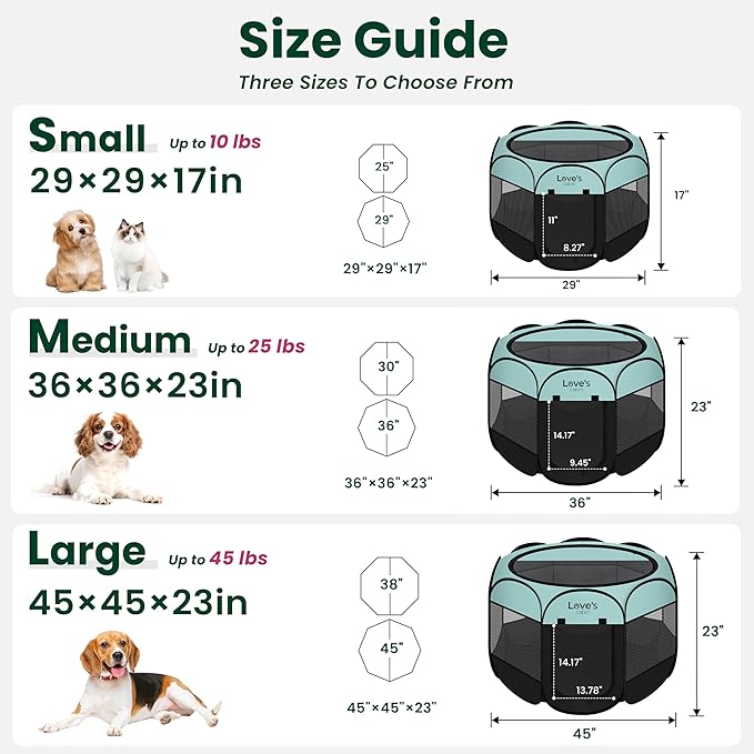 Love's cabin Pet Puppy Dog Playpen, Large Dog Tent Crates Cage Indoor/Outdoor, Portable Playpen for Cat, Foldable Pop Up Dog Kennel Playpen with Carring Case, Removable Zipper Top, Green