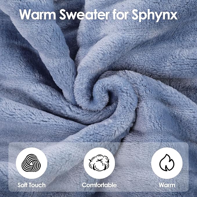 SUNFURA Sweaters for Cats, Hairless Sphynx Sweater Kitten Pullover with Sleeves, Warm and Soft Cat Pajamas Fleece Sweatshirt Jumpsuit, Turtleneck Clothes for Fall Winter, Blue L