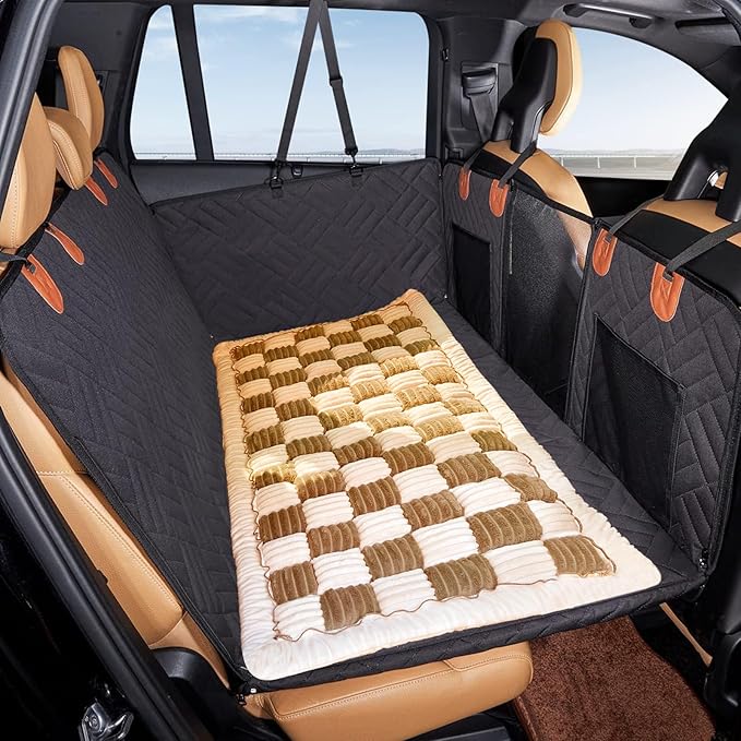 VClife Dog Bed Mat for Car Backseat Extender, Anti Slip Plaid Pet Bed Mat for Car Backseat Extender, Furry Dog Sofa Couch Cover, Washable Travel Dogs Bed for Cars, SUV, Small Truck, 59"×27.6"