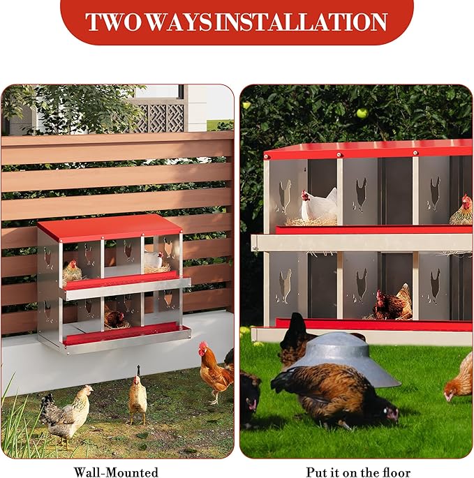 6 Hole Chicken Nesting Box with Roll Out Egg Tray, Rustproof & Ventilated Chicken Laying Boxes for Hens, Chickens, Ducks | Easy-Clean Poultry Coop Accessories