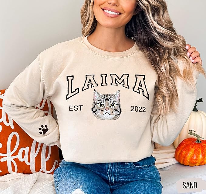LOVELYPOD Custom Embroidered Dog Mom Sweatshirt with Dogs Names, Pet Photo Shirt, for Dog Lovers