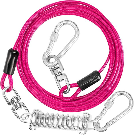 Jenico Dog Tie Out Cable - 10/15/20/30/40/50/70/100/150FT Runner Cable with Swivel Hook and Shock Spring, for Small to Medium Pets Up to 500 LBS