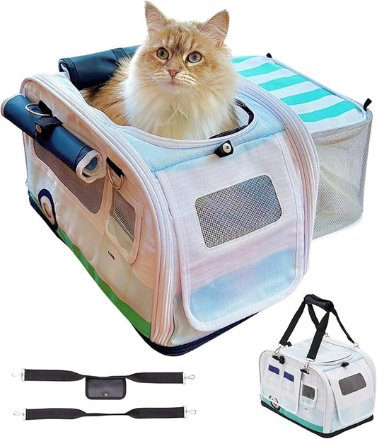 Premium Soft-Sided 2-in-1 Kittyrama Cat Carrier & Home Hideaway – Vet-Recommended Calming Den, Dual-Use Lounge & Travel Carrier with SBS Zippers, Airline-Approved Under-Seat Fit