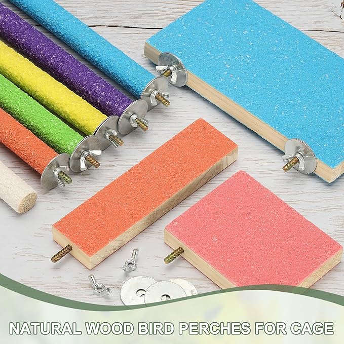 Parrot Perch, Wooden Parrot Perch Stand Toy, Paw Grinding Stick, Bird Cage Accessories, 4 x 0.8in (6 Colors, 6 Pcs) Birds Toys Intended for Cage/Parakeets/Conure/Budgie