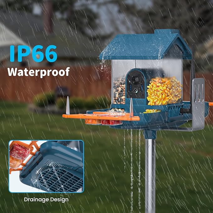 Bird Feeder with Camera and Bird Bath for Outdoors, Dual-Lens 2K HD Video with AI Identification, Solar Powered, Instant Alerts, IP66 Weatherproof