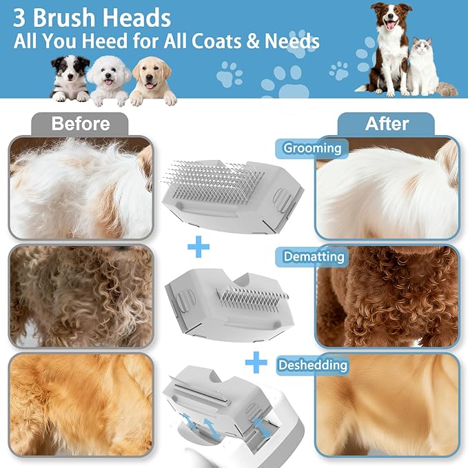 5-in-1 Pet Steam Brush for Dogs & Cats,Self-Cleaning Steam Dog Brush with 3 Swap-in Heads (Grooming, Dematting, Deshedding),Cat Spray Hair Removal Comb,Includes Pet Essence & Storage Case