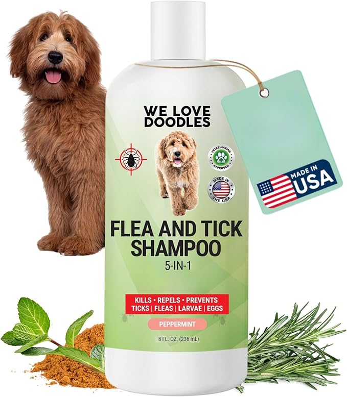 We Love Doodles Flea Shampoo for Dogs - Stops Fleas & Ticks for Dogs, Natural, Safe & Effective Lice Treatment, Soothing Shampoo for Sensitive Skin, Made in USA (8 fl oz)