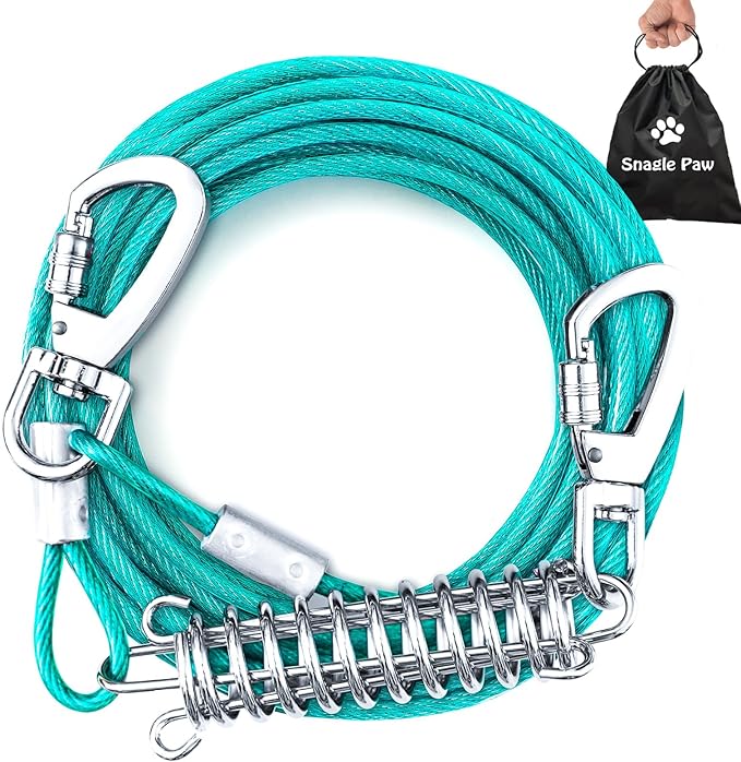 Tie Out Cable for Yard - 25FT Heavy Duty Dog Leads with Shock Absorbing Spring for Large Dogs Up to 125lbs