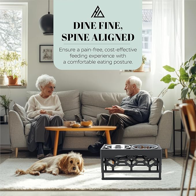 AVERYDAY Small Slow Feeder Dog Bowls Elevated, 4 Height Adjustable Raised Dog Bowl Stand with Stainless Steel Food and Water Bowl, Tall Dogs Feeding Station with Anti-Slip for Small Medium Breeds Dogs