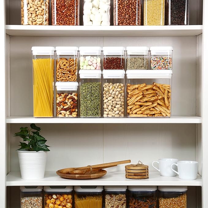 Felli Flip Tite Storage Container with Lid 4" Airtight Ring Seal Top, Stackable Acrylic Canister Jar Set for Kitchen Pantry Organizer, Food Spice Pasta Snack, Christmas Gifts for Her (5pk, Variety)