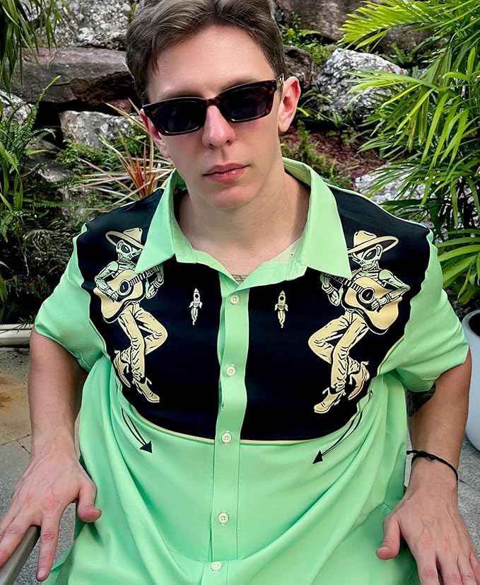 Men’s Hawaiian Shirt Western Cowboy Symmetrical Print Short Sleeve Button Down Casual Beach Holiday Summer Shirt