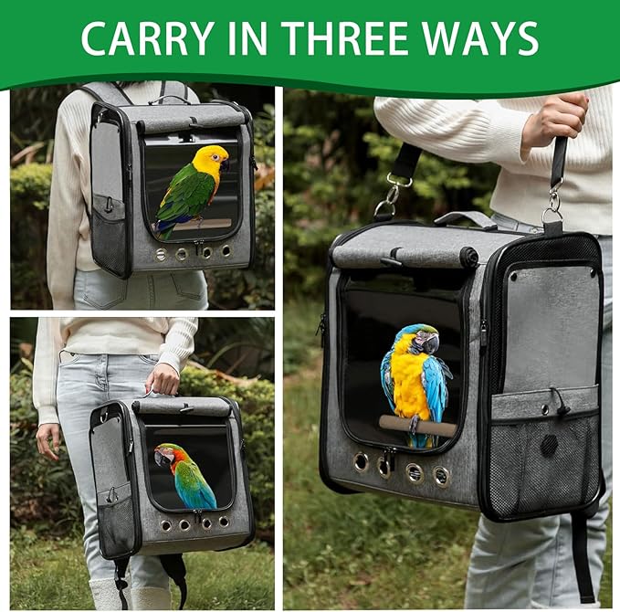 Bird Carrier Bag Bird Travel Cage with Stand, Lightweight Backpack for Parrot, Large Portable Bird Travel Bag, Pet Transparent Breathable Travel Cage