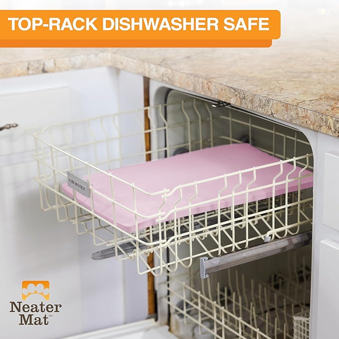 Neater Pet Brands Neater Mat Pet Mats for Food and Water, Cat & Dog Bowl Mat Waterproof Silicone, Feeding Tray, Dog Food Mats for Floors, Placemat w/Raised Edge for Under Bowls, 16” x 10”, Light Pink
