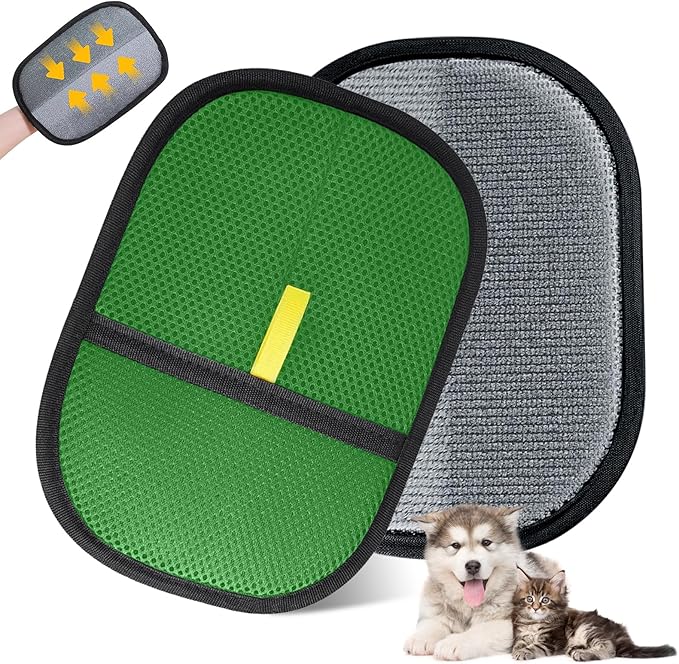 Pet Hair Removal Glove,Reusable Magic Brush Pet Hair Remover Tool for Cats & Dogs,Newly Upgraded Pet Grooming Gloves for Laundry, Carpet, Couch,Car Seat (Green)