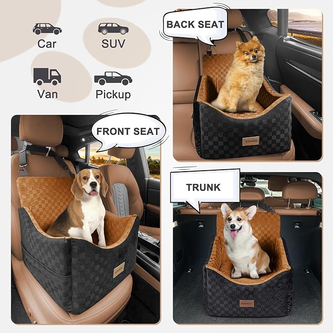 JOEJOY Elevated Dog Car Seat for Small/Medium Dogs up to 35 lbs, Memory Foam Pet Booster Seat with Detachable Washable Cover, Portable Travel-Safe Bed for Cars with Safety Belts and Storage Pockets