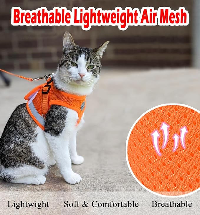 Cat Harnesses and Puppy Harness with Leashes Set, Escape Proof Cat Harness, Adjustable Reflective Soft Mesh Vest Fit Puppy Kitten Rabbit Ferrets's Outdoor Harness