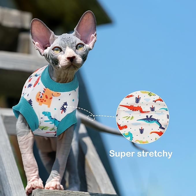 PUMYPOREITY Sphynx Cat Clothes: Soft, Stretchy Pullover Pajamas & Turtleneck for Hairless Cats, Blue