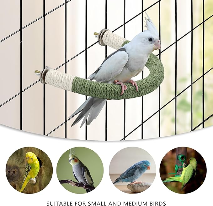 Bird Stand Perch U Shape Hemp Rope Green Wood Parrot Perches for Small Birds,Parakeets Macaw Cockatiels Conures Love Birds Finches,Bird Training Educational Stand Toys (Small,1 Pack)