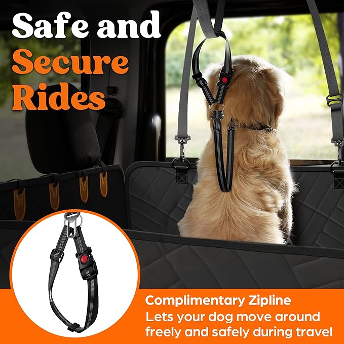 Back Seat Extender for Dogs Hard Bottom Foam - Sturdy Dog Hammock for Car Hard Bottom Car Seat Cover for Dogs with Hair Remover, Seatbelt, Carrying Bag - Dog Backseat Cover SUV, Car, Truck
