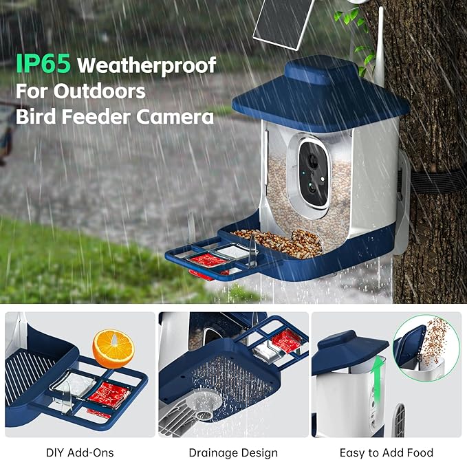 Bird Feeder with Camera, AI Bird Identification, Full HD Live Video, Solar Powered, 2.4Ghz WiFi, Nstant Arrival Alerts - Best Gifts for Bi rd Lovers