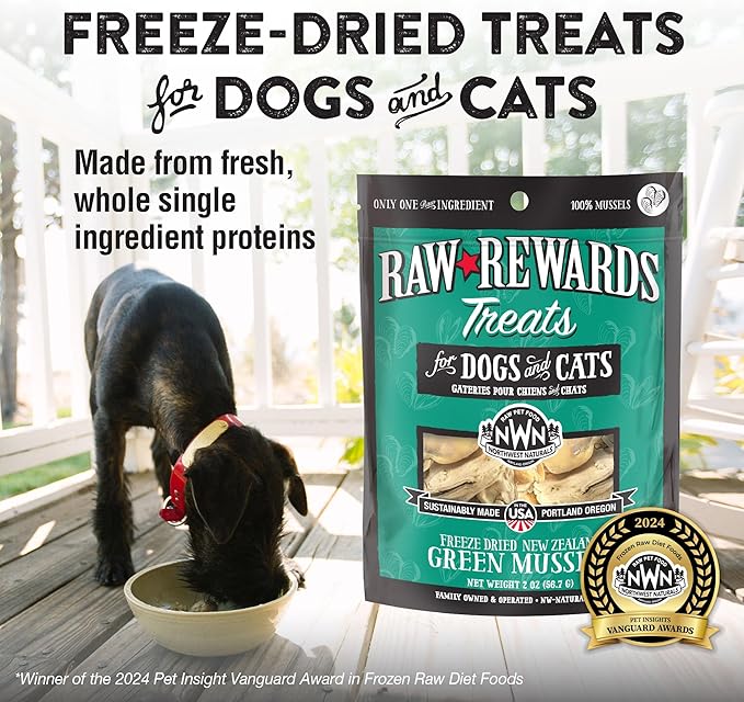 Northwest Naturals Raw Rewards Freeze-Dried Green Lipped Mussel Treats for Dogs and Cats - Bite Sized Pieces - Grain Free - 1 Ingredient - Healthy - Human Grade - All Natural - USA Made - 2 Oz
