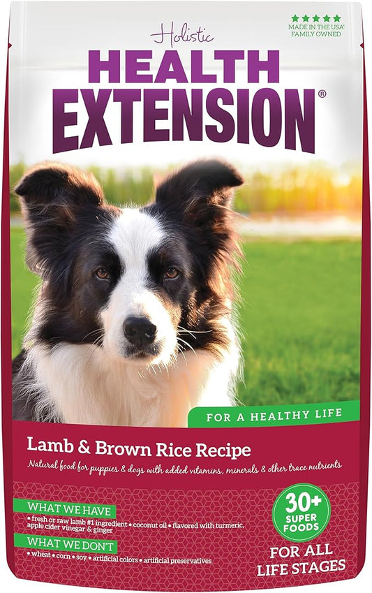 Health Extension Lamb & Brown Rice Dry Dog Food, Protein Packed Formula with Probiotics & Superfoods for Digestion & Coat Health (4lb)