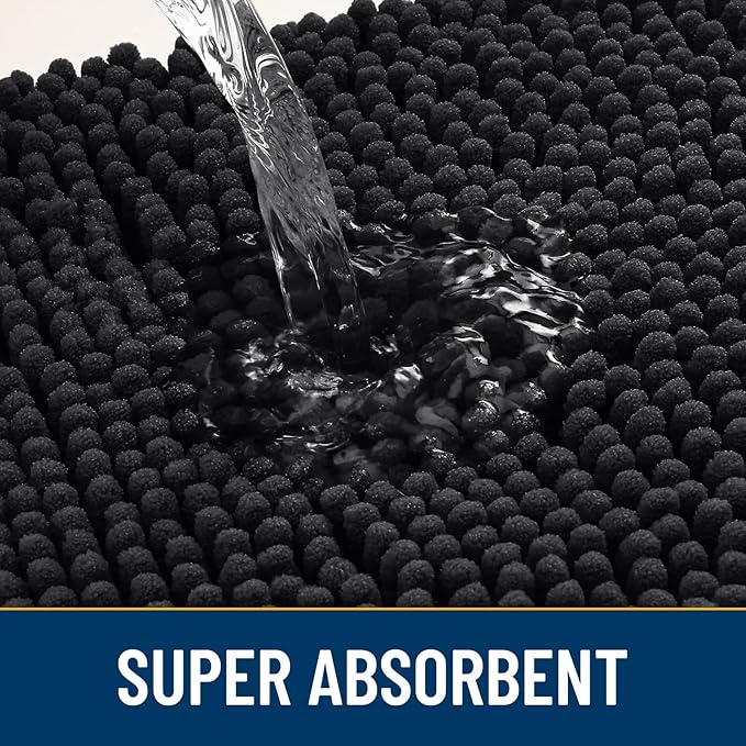 Smiry Dog Door Mat for Muddy Paws 40x32, Absorbs Moisture and Dirt Doormat, Non-Slip Washable Quick Dry Chenille Front Door Mat Indoor Entrance, Entryway Carpet for Inside Floor, Black