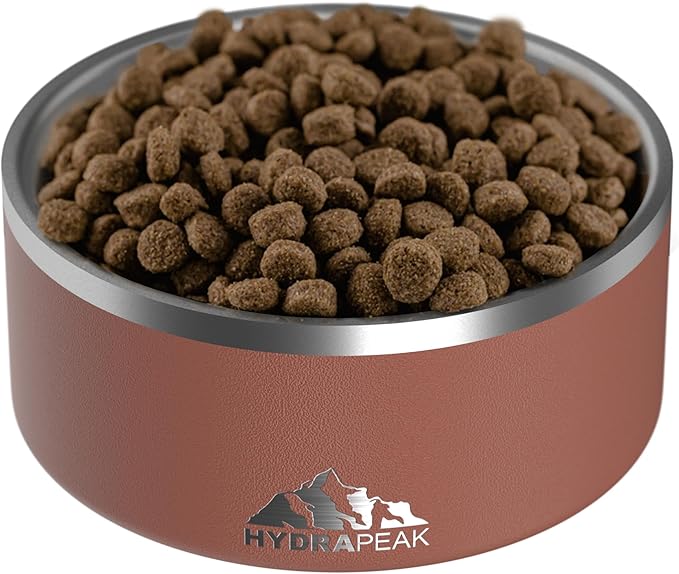 Hydrapeak Dog Bowl; Non Slip Stainless Steel; Water and Food Dish; Large Sized and Small Dogs; 32oz 64oz; Multiple Sizes | 8 Cup | Gingerbread