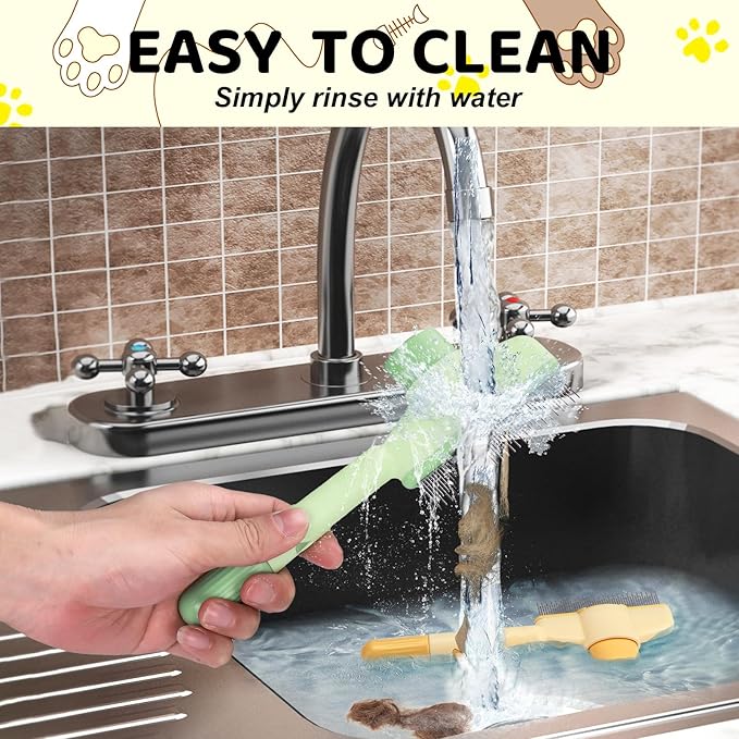 XANGNIER Pet Hair Removal Comb One-Click Self-Cleaning Grooming Brush, De-Shedding Comb for Short & Long Hair, Pet Grooming Supplies for Cats & Dogs