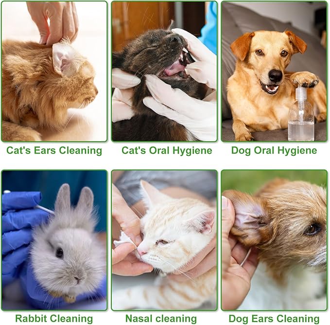 twoworld Pet Ear Swabs,2-in-1 Pet Ear Cleaning Liquid Swabs,Cat & Small Dog Ear Cleaner Swabs,Ear Cleaner Solution for Dogs and Cat for Daily Ear Cleaning Removes Wax, Dirt, & Odor (300)