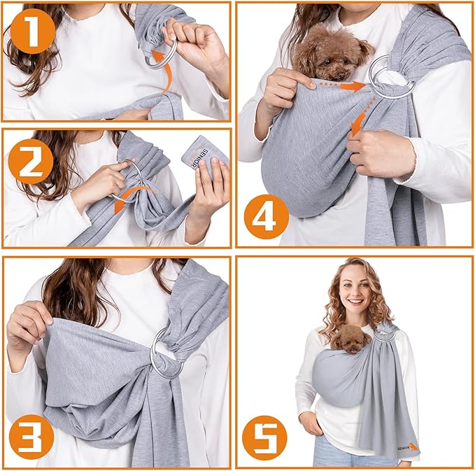 Dog Sling Carrier for Small Dogs,Carrying Wrap Anti-Anxiety Cat Sling,Adjustable Pet Sling (Light Blue) (Light Gray)