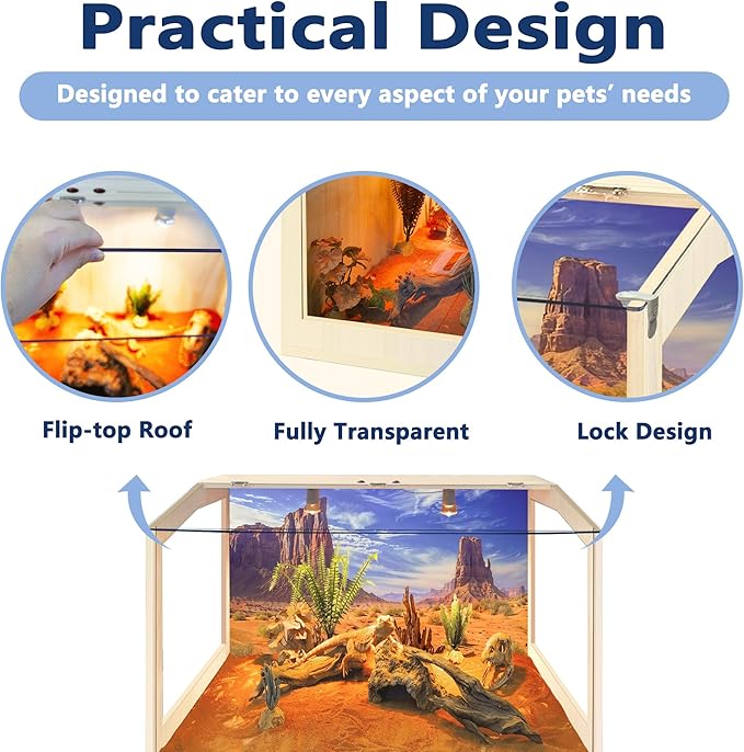 PROLEE Bearded Dragon Tank,Lizard Tank with Clear Acrylic Roof,Anti-Scratch Reptile Enclosure, Snake Tank and Reptile Tank,Built-in Light Fixtures with Switc (25 Gallon, 24" Long, Clear Acrylic Roof)