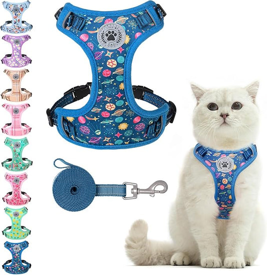 BEAUTYZOO Cat Harness and Leash Set for Walking Escape Proof, Neck Release Adjustable Harness for Kitten Puppy Small Medium Large Cats, Soft Cute Easy Control Small Cat Harness for Cats Boy and Girls