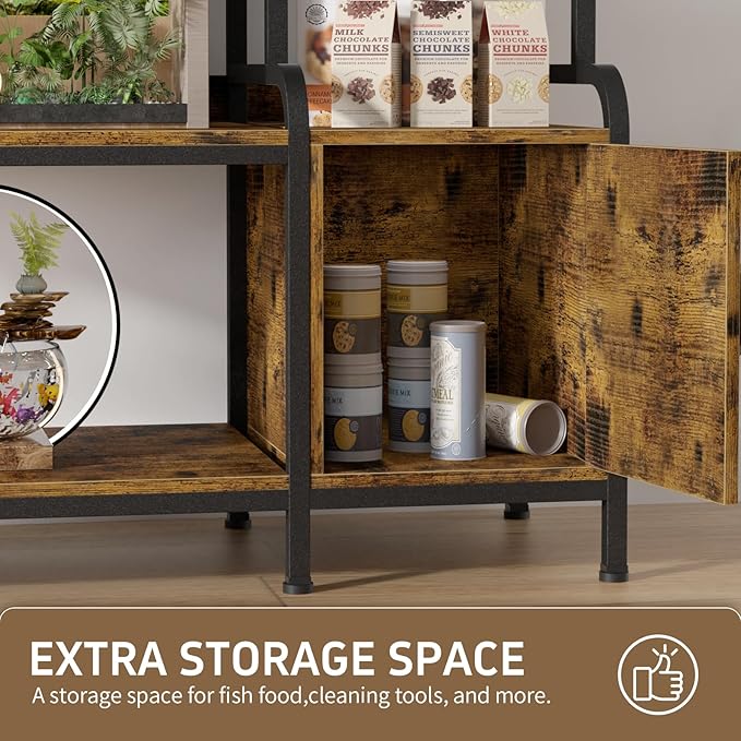 40-50 Gallon Fish Tank Stand，750 lbs Capacity Aquarium Stand，Heavy-Duty 3-Level Reptile Stand with Built-in Storage，36.8×15.7×31.5" Steel Terrarium Stand，Retro Brown