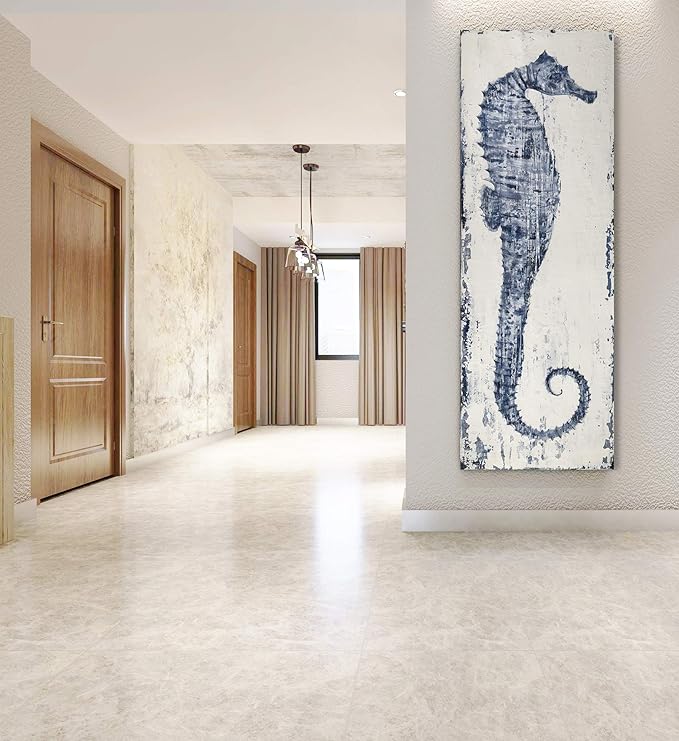 Yihui Arts Ocean Life Theme Bathroom Decor Mediterranean Style Home Canvas Wall Art Watercolor Painting Beach Marine Sea Animal Seahorse Print Framed Stretched Pictures