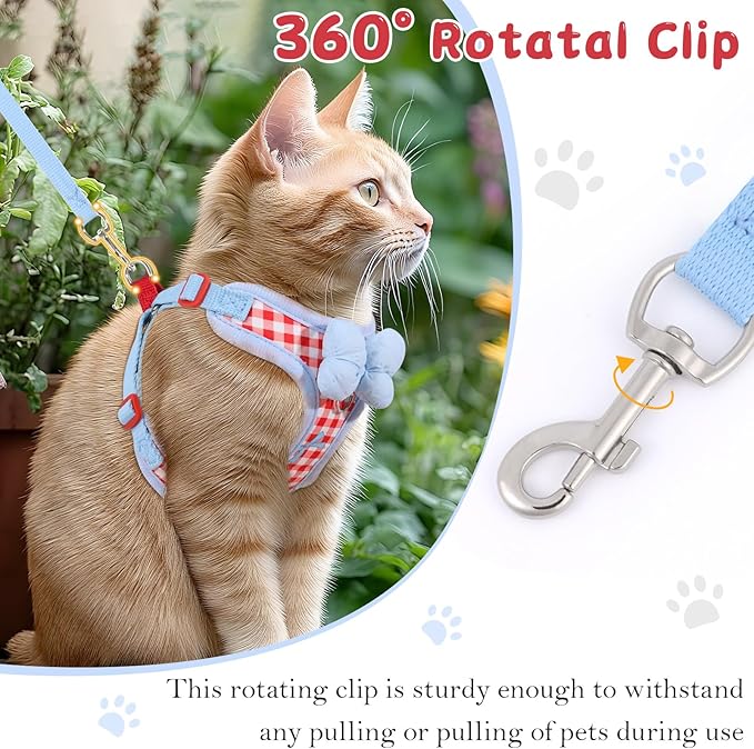 Cat Vest Harness and Leash Set for Walking Escape Proof, Adjustable Kitten Harness and Leash Set Breathable Mesh with Bow Harness for Kitty Puppy Bunny(Red Medium)