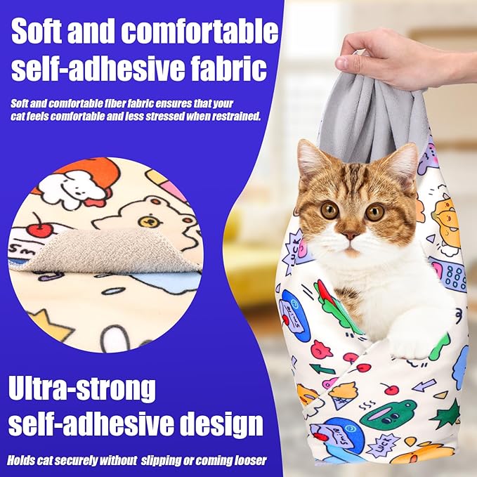 XANGNIER Cat Wrap for Grooming,Cat Restraint Wrap for Cutting Nails,Fabric Burrito Wrap for Nail Clipping, Anti-Scratch, Anti-Escape,Multifunctional Swaddle Wrap Pet Tool (27.5 x 27.5 Inch)