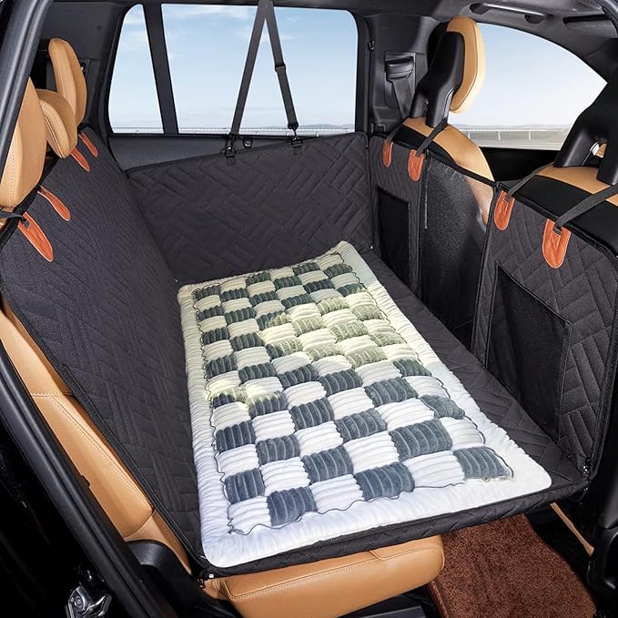 VClife Plaid Dog Car Bed Mat, Non-Slip Backseat Extender Pet Blanket, Washable Dog Bed Mat for SUVs, Sedans & Small Trucks, Portable Travel Pad for Dogs, Wear Resistant, Pet Friendly, Gray, 59"×27.6"